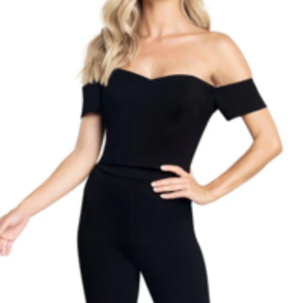 Dress the Population Bailey Crop Corset Style Top Ponte Black NEW NWT Large